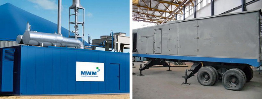 Gas-reciprocating power plant (on left) and mobile gas-turbine power unit